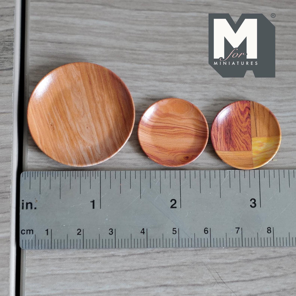 Dollhouse Faux Wood Plates 1:12 Scale Miniature Decorative Dishes 3 Piece Set (plastic) - B048