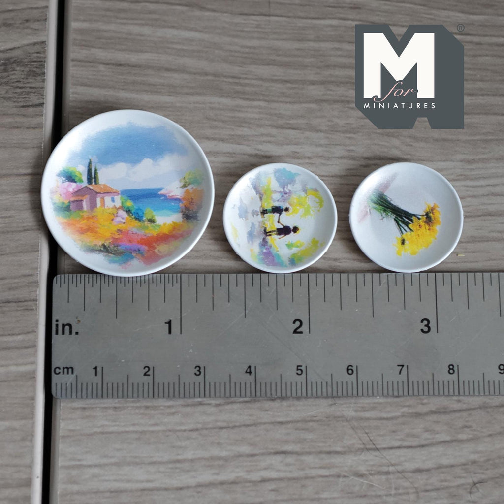 Dollhouse Watercolor Art Dishes 1:12 Scale Miniature Decorative Plates 3 Piece Set - B048