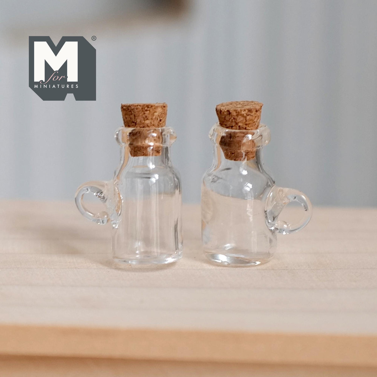 Miniature Glass Bottles with Handles and Cork Lids 1:12 Scale Dollhouse Vintage Style Beer Bottles Set of 2 - E073