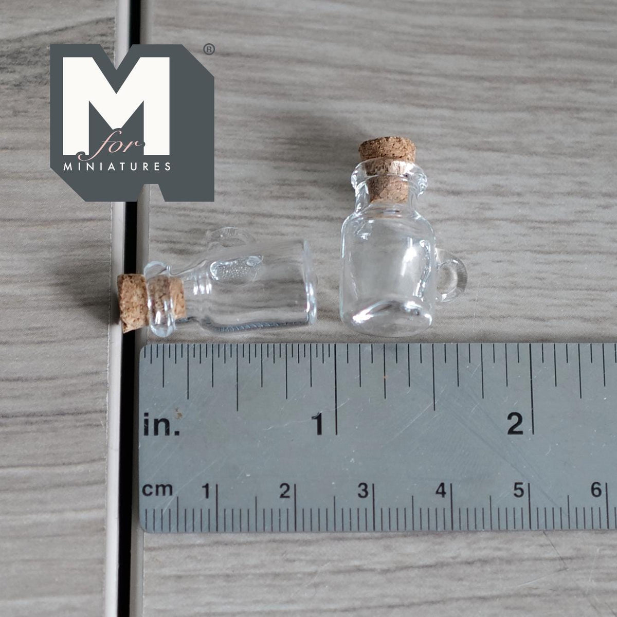 Miniature Glass Bottles with Handles and Cork Lids 1:12 Scale Dollhouse Vintage Style Beer Bottles Set of 2 - E073