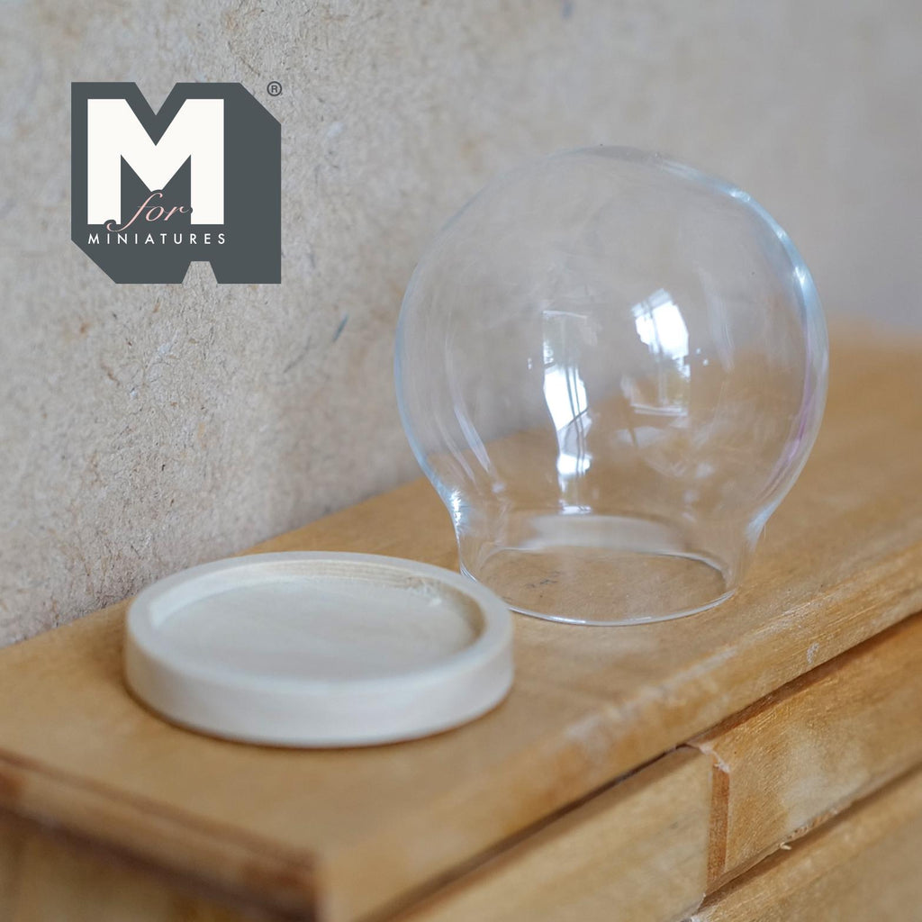 Miniature Glass Globe with Wood Base Dollhouse Glass Dome Display Terrarium 1-9/16 inch tall (large) - A098