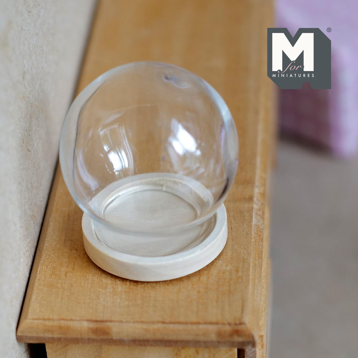 Miniature Glass Globe with Wood Base Dollhouse Glass Dome Display Terrarium 1-9/16 inch tall (large) - A098