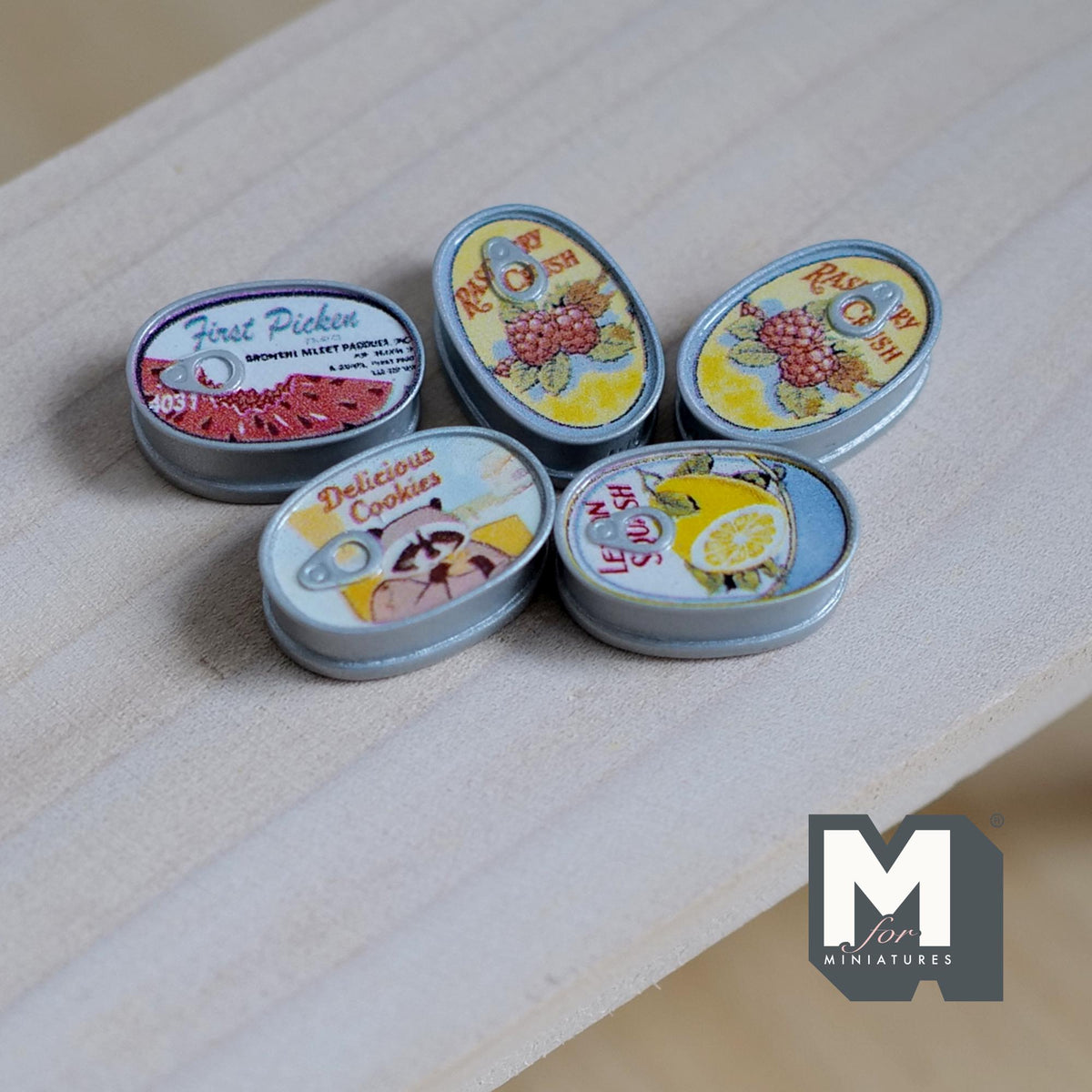 Miniature Oval Food Cans Set of 5 Dollhouse Kitchen Food Decors 3/4 inch long (resin) - E032