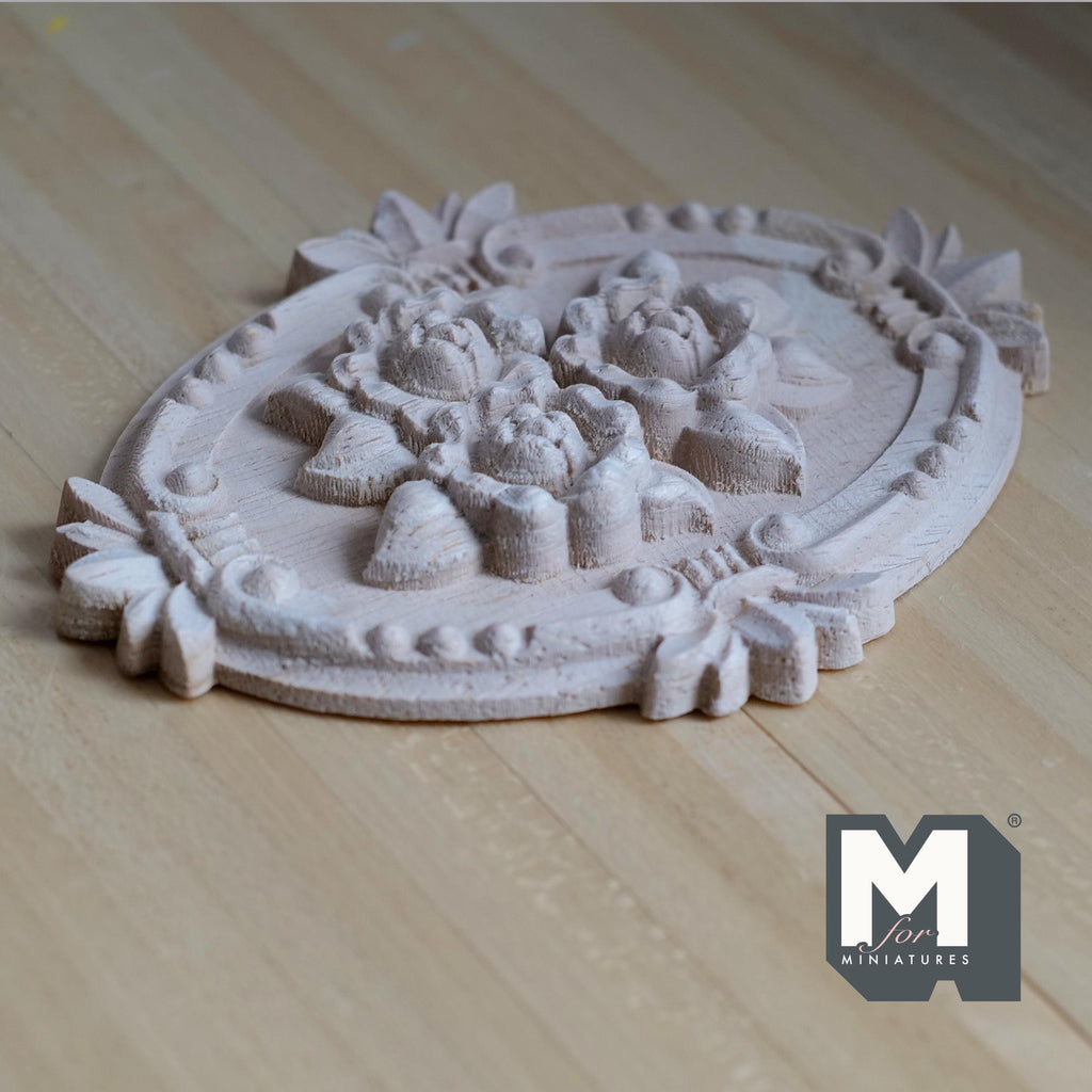1:12 Scale Miniature Multi-Layer Leaf Ceiling Rose, Floral Ceiling Medallion, Unfinished, Ready to Paint, 5-3/8 inch long