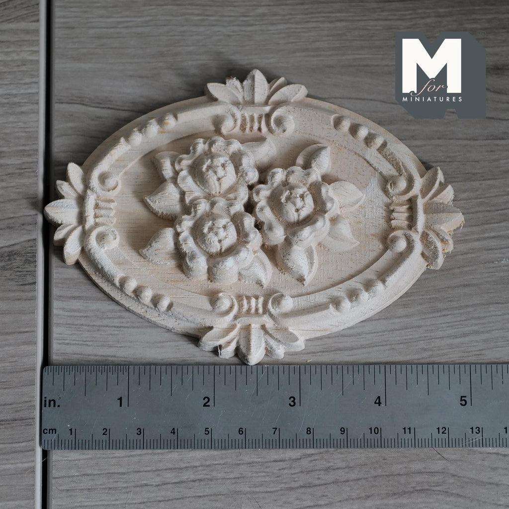 1:12 Scale Miniature Multi-Layer Leaf Ceiling Rose, Floral Ceiling Medallion, Unfinished, Ready to Paint, 5-3/8 inch long