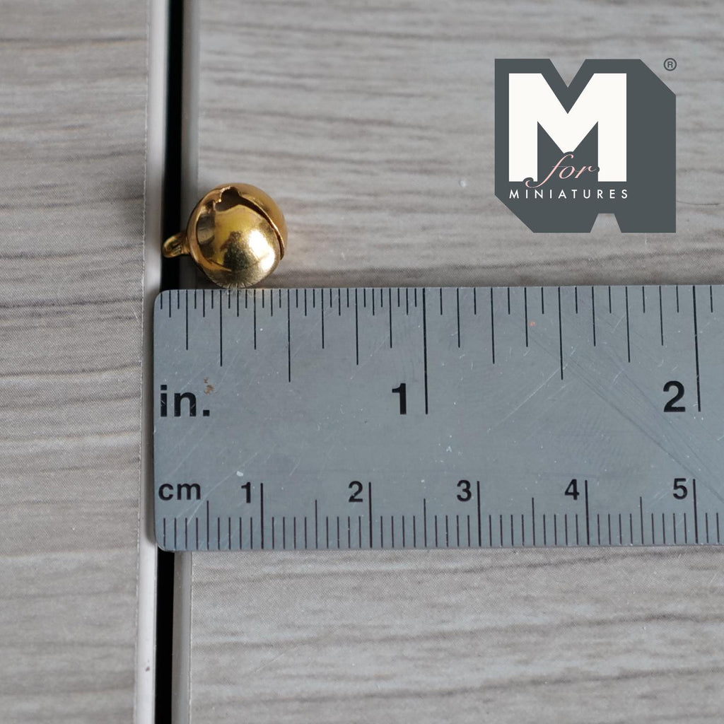 1:12 Scale Miniature Globe Bells Set of 10, Craft Charms with String, Metal Plated, 3/8 inch dia.
