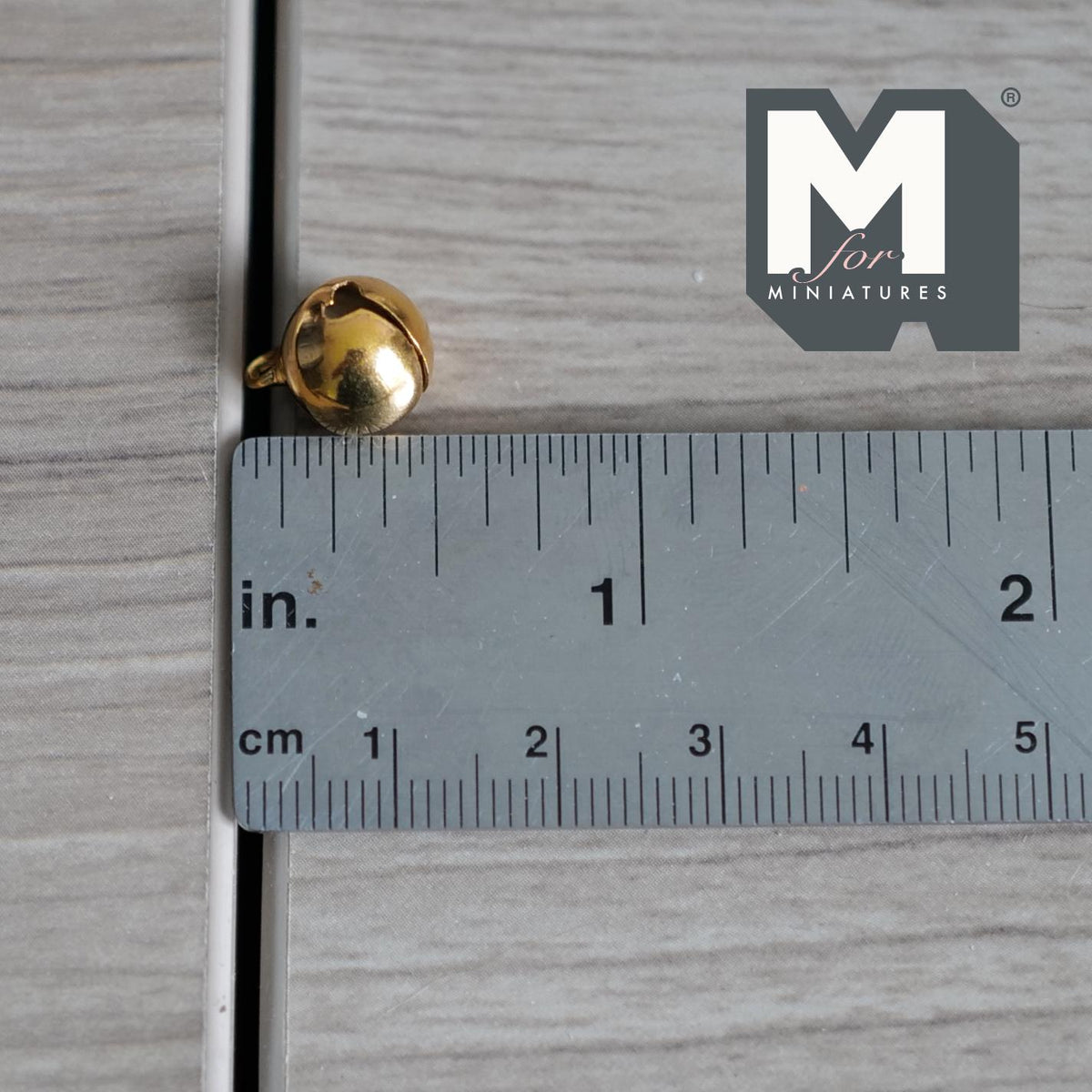 1:12 Scale Miniature Globe Bells Set of 10, Craft Charms with String, Metal Plated, 3/8 inch dia.