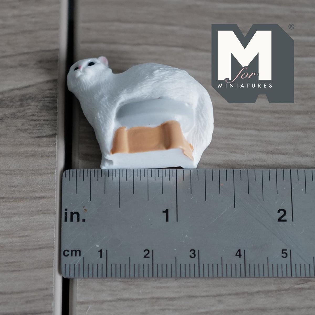 Miniature White Cat Sitting on Stool 1:12 Scale Dollhouse Pet Feline Figurine 1-5/16 inch long (resin) - C048