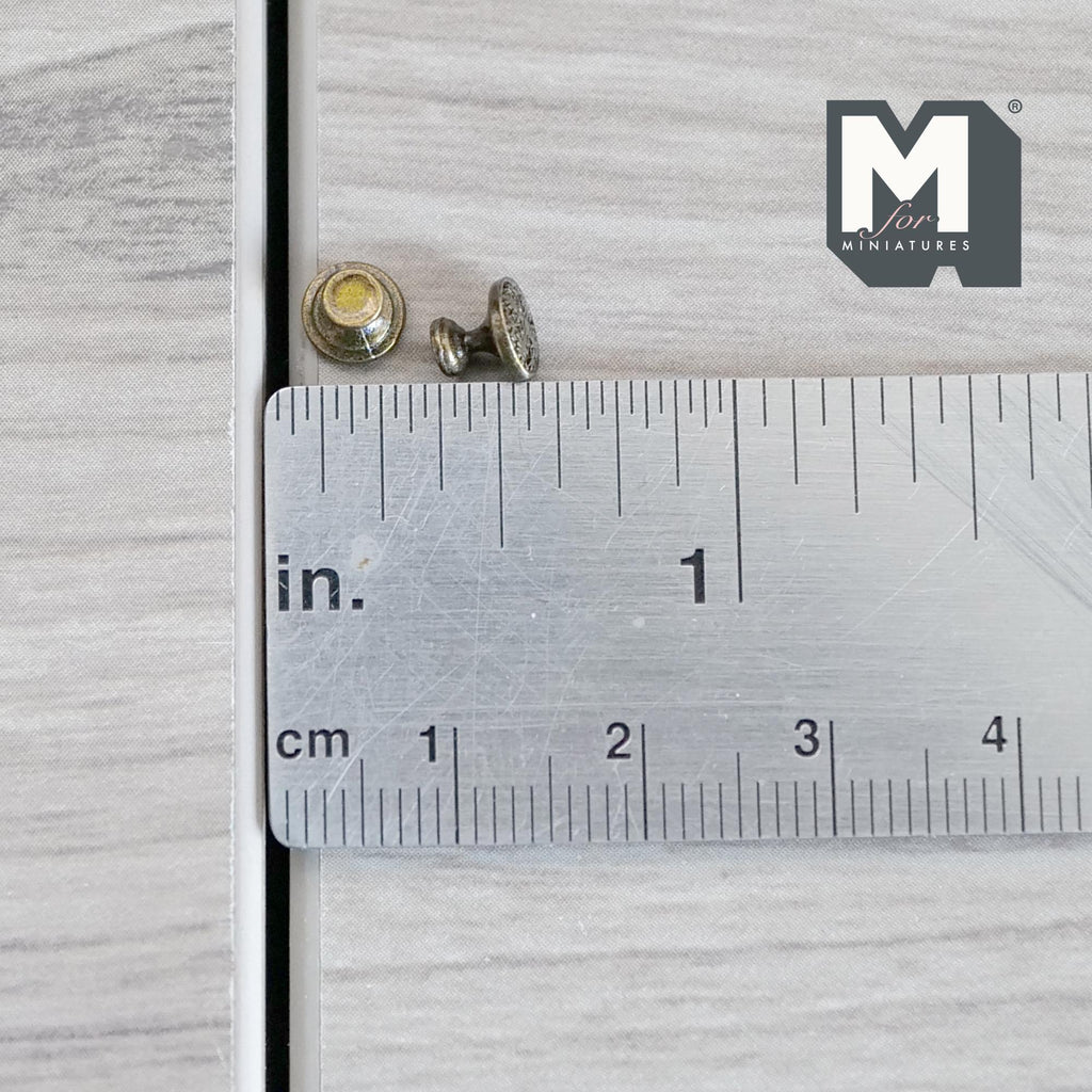 1:12 Scale Miniature Antique Bronze Matte Medallion Cabinet Knobs, Set of 4, 1/4 inch