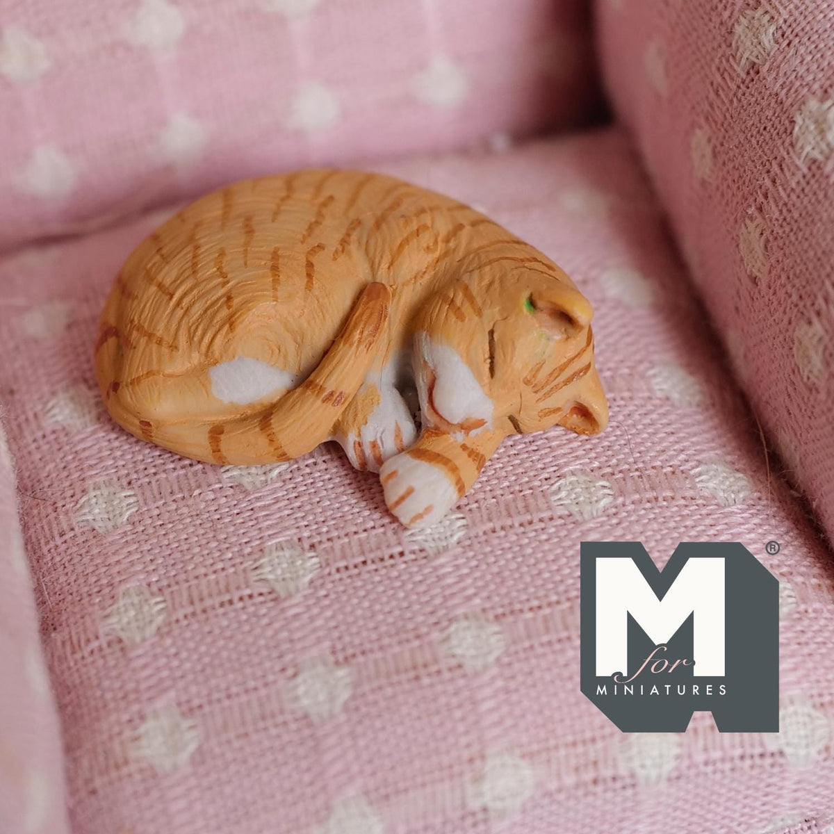 1:12 Scale Miniature Sleeping Tabby Cat Dollhouse Animal 1-3/16 inch long (resin) - C070