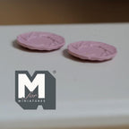 1:12 Scale Miniature Dining Plates Set of 2 Dollhouse Kitchen Tableware 1/2 inch dia. (S) (pink) (metal) - A030