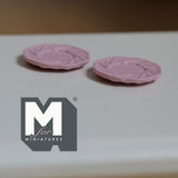 1:12 Scale Miniature Dining Plates Set of 2 Dollhouse Kitchen Tableware 1/2 inch dia. (S) (pink) (metal) - A030