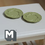 1:12 Scale Miniature Dining Plates Set of 2 Dollhouse Kitchen Tableware 7/8 inch dia. (L) (green) (metal) - A030