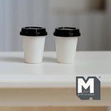 1:6 Scale Miniature Coffee Cups and Lids Set of 2 , 11/16 inch tall (white) (plastic) - G020
