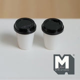 1:6 Scale Miniature Coffee Cups and Lids Set of 2 , 11/16 inch tall (white) (plastic) - G020