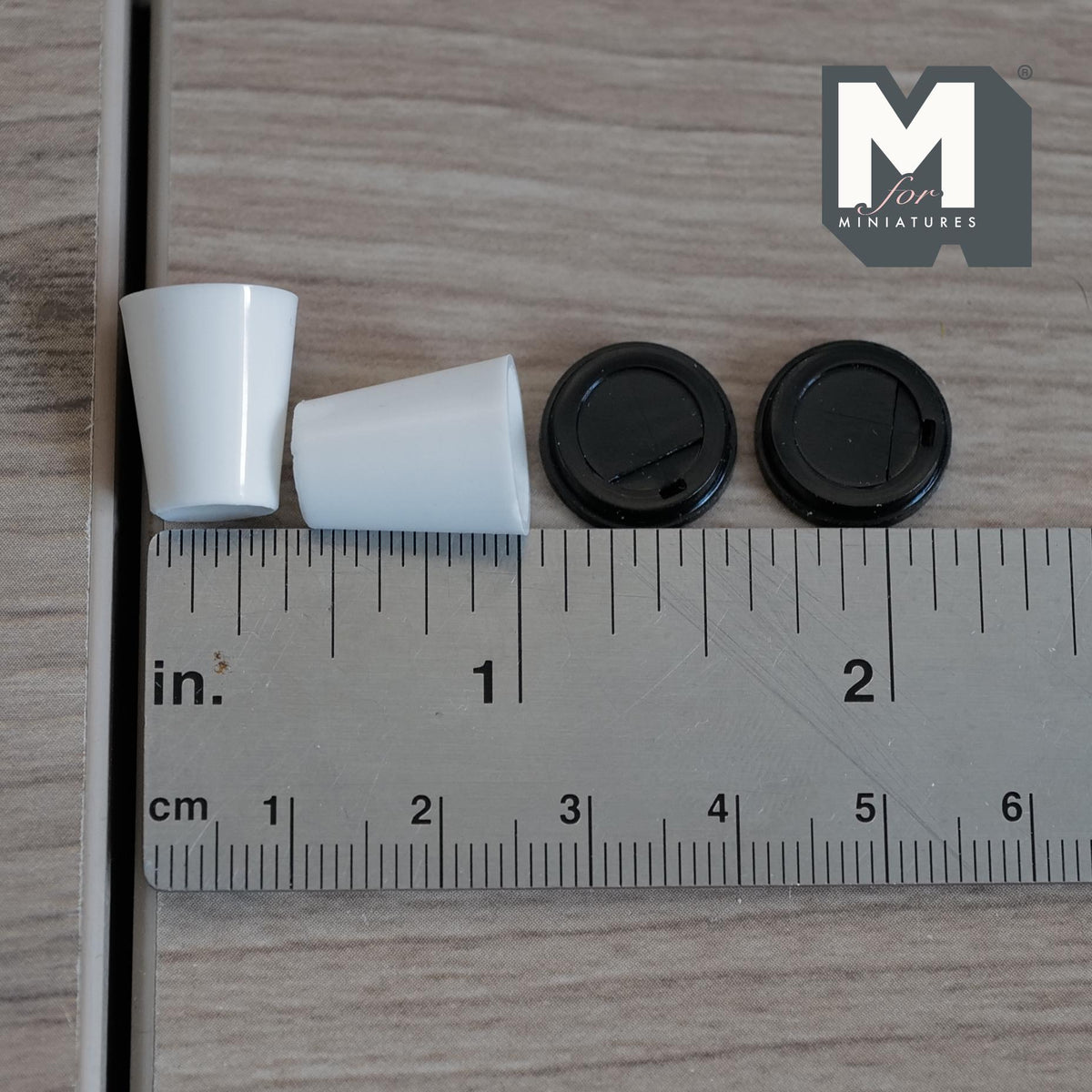 1:6 Scale Miniature Coffee Cups and Lids Set of 2 , 11/16 inch tall (white) (plastic) - G020