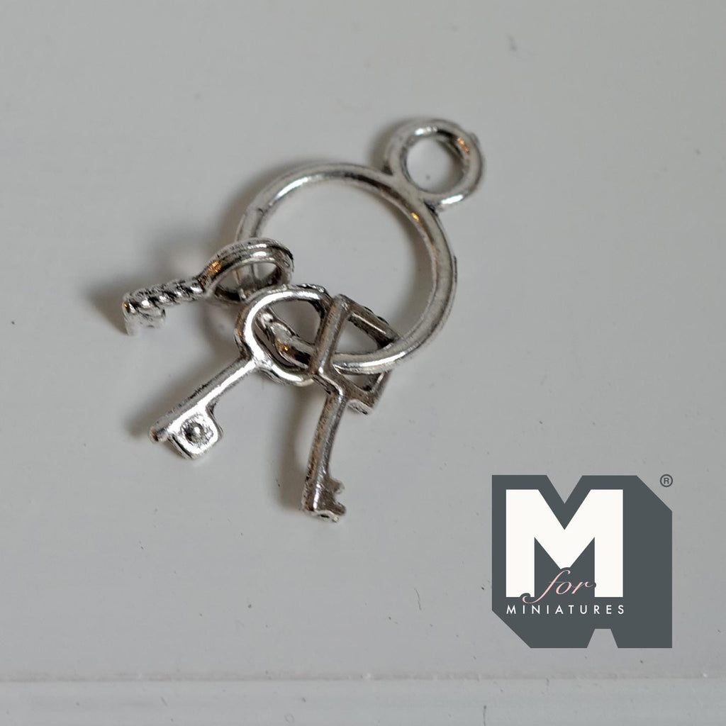 Miniature Key Ring Metal Keys 1:12 Scale Dollhouse Entryway Accessories Keys (silver) - F059
