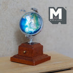 Miniature Spinning Globe with Wooden Base 1:12 Scale Dollhouse Rotating Decor 1-7/8 inch tall (silver) - G051