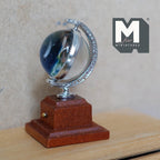 Miniature Spinning Globe with Wooden Base 1:12 Scale Dollhouse Rotating Decor 1-7/8 inch tall (silver) - G051
