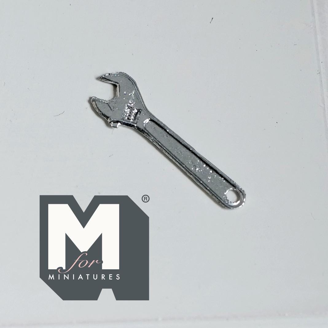 1:12 Scale Miniature Crescent Wrench Dollhouse Tool Shed Decor 1-1/8 inch long (metal) (non-working) - F080
