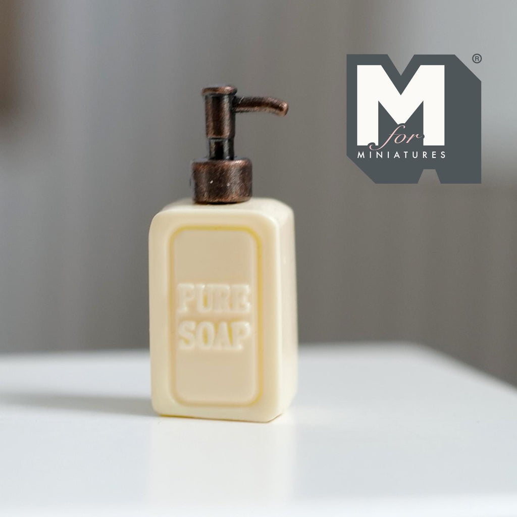 1:12 Scale Miniature Soap Dispenser Dollhouse Bathroom Powder Room Soap Pump Bottle 15/16 inch tall (beige / bronze) (plastic) - F042