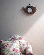 1:12 Scale Miniature Wood Teapot Wall Clock, 1-7/16 inch wide, DIY Dollhouse Supply (non working)