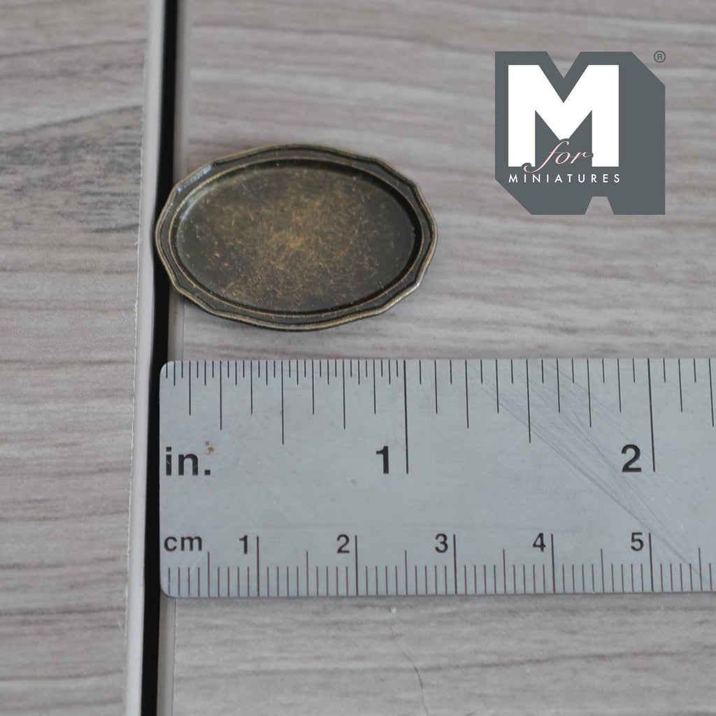 1:12 Scale Miniature Antique Brass Oval Serving Tray Dollhouse Kitchen Dining Platter 1-3/16 inch long (S) (copper style) - A042