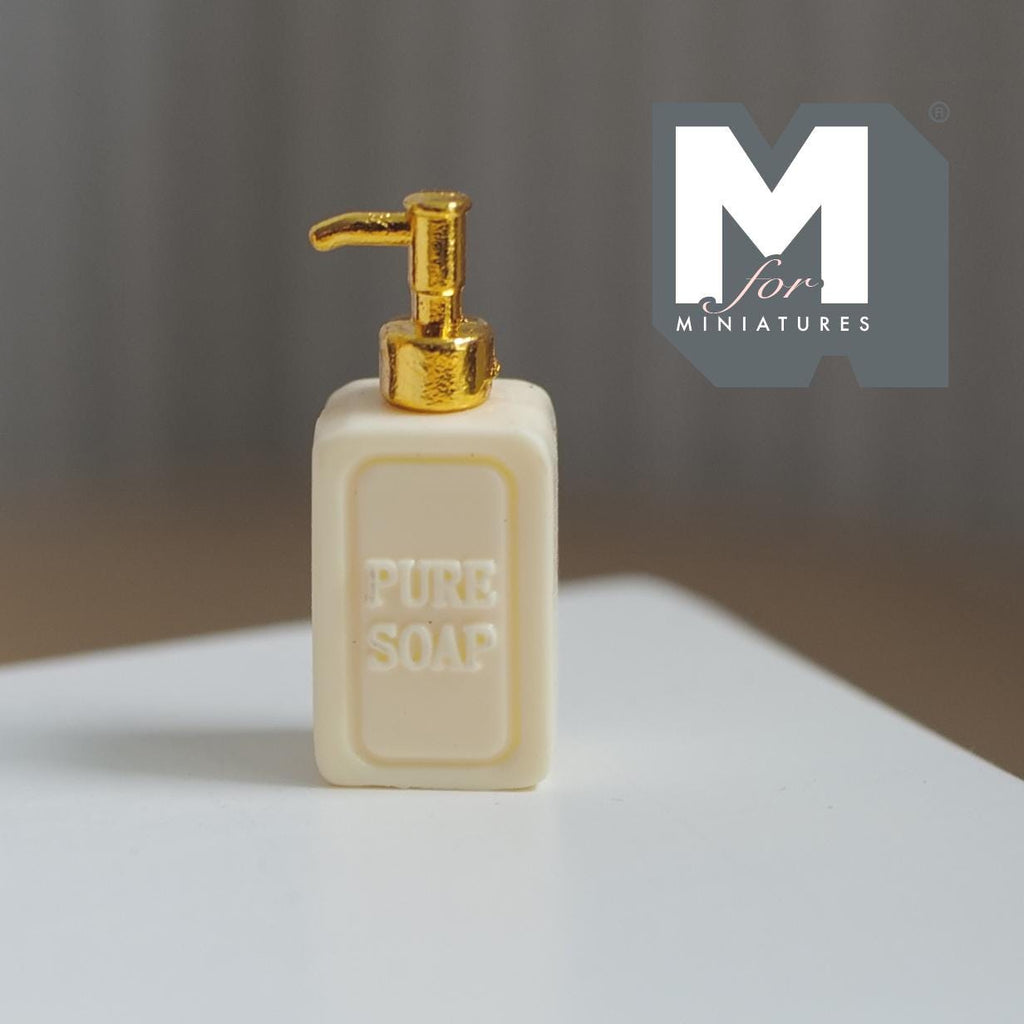 1:12 Scale Miniature Soap Dispenser Dollhouse Bathroom Powder Room Soap Pump Bottle 15/16 inch tall (beige / gold) (plastic) - F042