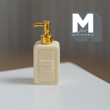 1:12 Scale Miniature Soap Dispenser Dollhouse Bathroom Powder Room Soap Pump Bottle 15/16 inch tall (beige / gold) (plastic) - F042