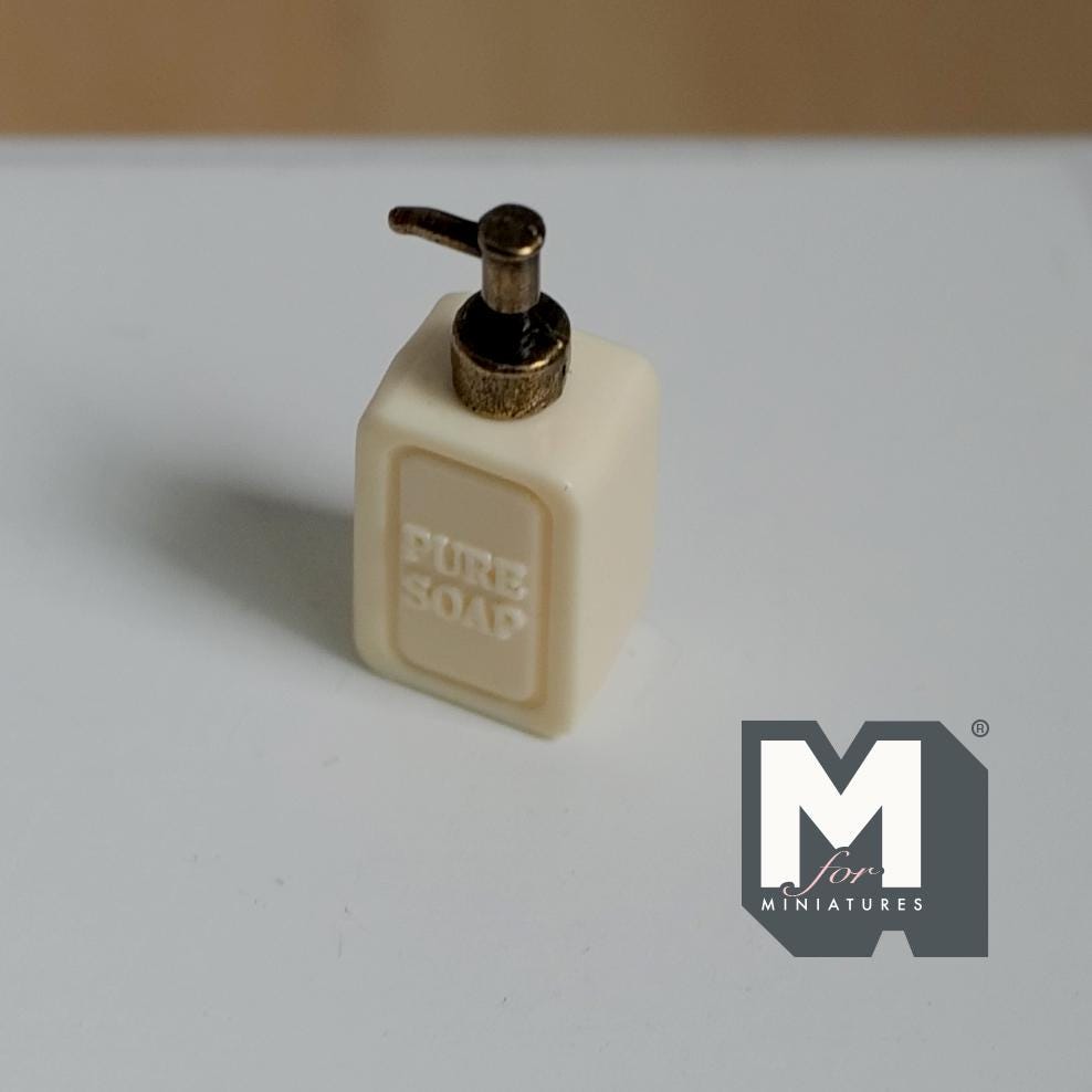 1:12 Scale Miniature Soap Dispenser Dollhouse Bathroom Powder Room Soap Pump Bottle 15/16 inch tall (beige / copper) (plastic) - F042