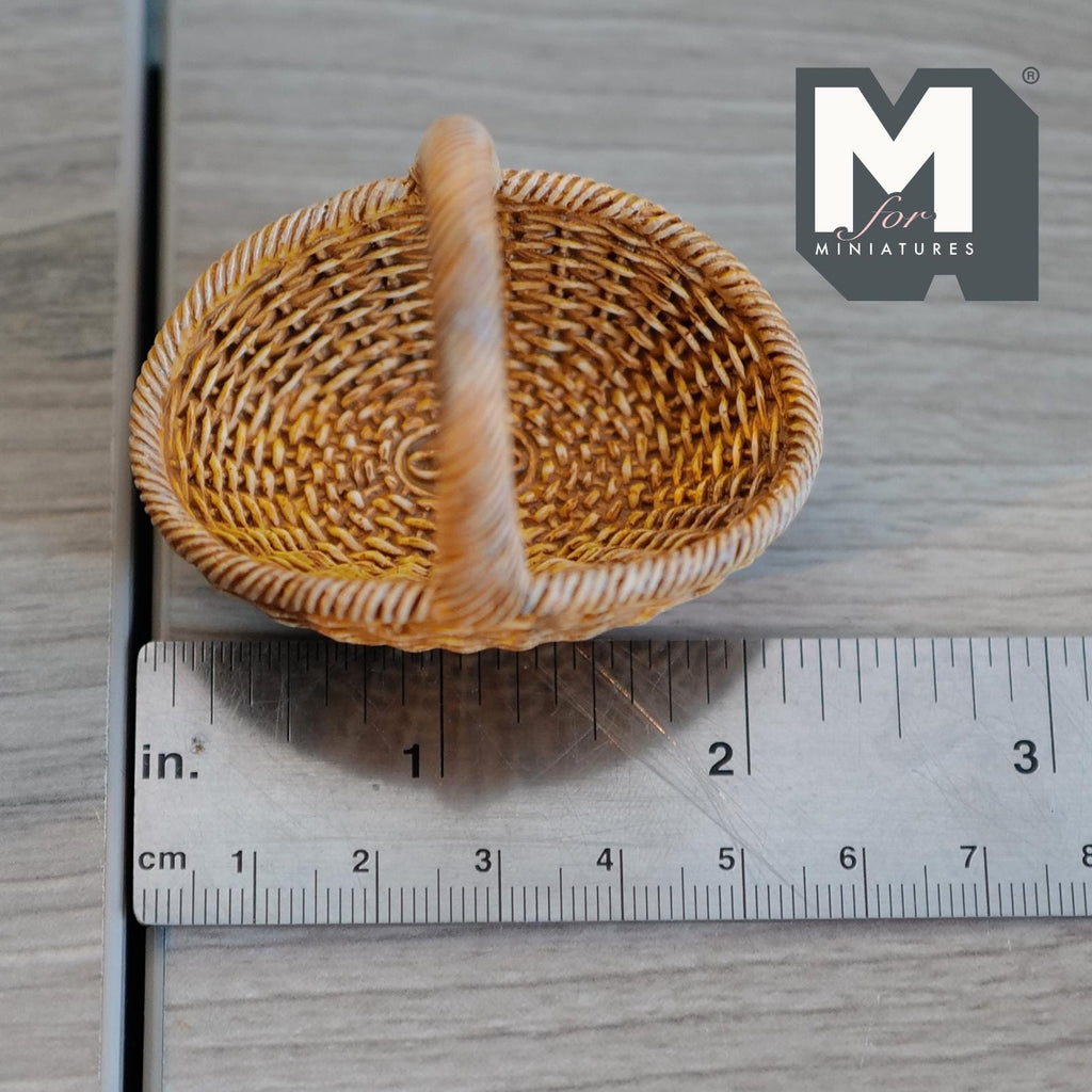 1:12 Scale Miniature Wicker Basket Large Size Dollhouse Woven Picnic Basket Diorama Basket 1-7/8 inch tall (resin) - J017