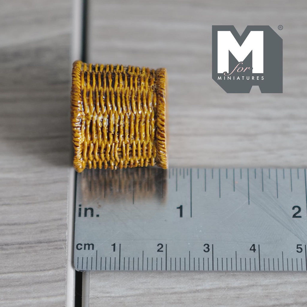 1:12 Scale Miniature Woven Planter Pot Dollhouse Wicker-Style Basket Fairy Garden Diorama Accessories 13/16 inch tall (resin) - B070