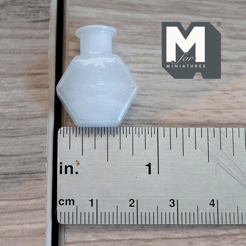 Miniature Hexagon Glass Bottle 1:12 Scale Dollhouse Flask Fairy Garden Glass Vase 1 inch tall (white) - A097