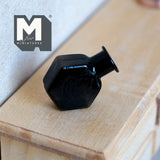 Miniature Hexagon Glass Bottle 1:12 Scale Dollhouse Flask Fairy Garden Glass Vase 1 inch tall (black) - A097