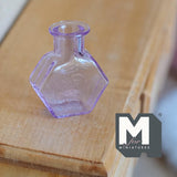 Miniature Hexagon Glass Bottle 1:12 Scale Dollhouse Flask Fairy Garden Glass Vase 1 inch tall (purple) - A097