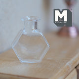 Miniature Hexagon Glass Bottle 1:12 Scale Dollhouse Flask Fairy Garden Glass Vase 1 inch tall (clear) - A097