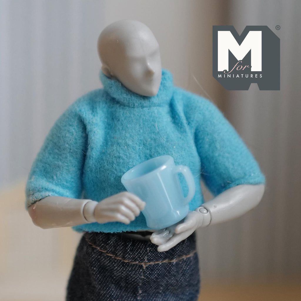 1:12 Scale Miniature Oversized Stacking Mugs Retro Diner Coffee Cups Dollhouse Kitchen 9/16 inch tall (blue) (plastic) (style e) - A009