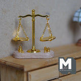 Miniature T Beam Balance Scale with Weights 1:12 Scale Old Style Mechanical Scale 2 inch tall (gold) - C093