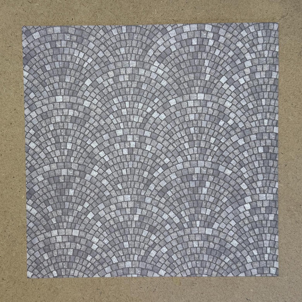 1:12 Scale Embossed Fan Pattern Cobblestone Paving Sheet, 8-1/4 inch square, DIY Dollhouse Supply (not self-adhesive) (gray)