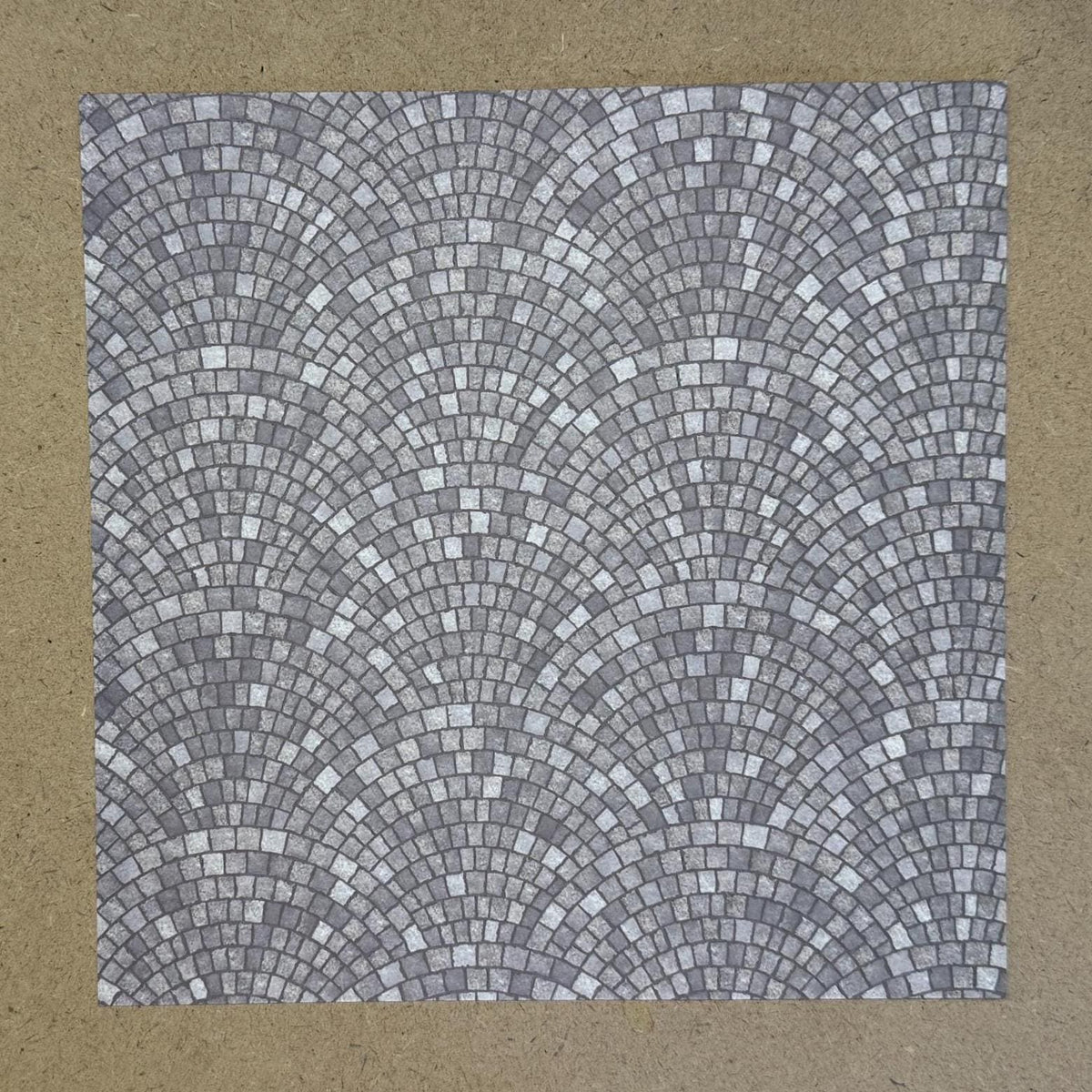 1:12 Scale Embossed Fan Pattern Cobblestone Paving Sheet, 8-1/4 inch square, DIY Dollhouse Supply (not self-adhesive) (gray)