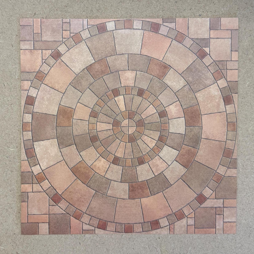 1:12 Scale Embossed Circular Paving Stone Sheet, 8-1/4 inch square, DIY Dollhouse Supply (not self-adhesive) (earth tone)