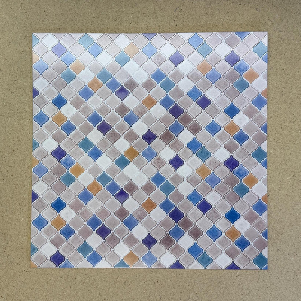 1:12 Scale Embossed Moroccan Arabesque Tile Sheet, 8-1/4 inch square, DIY Dollhouse Supply (not self-adhesive)
