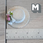 1:6 Scale Miniature Woven Pattern Straw Hat with White Lace & 2 Pink Roses 2-3/16 inch dia. - C060