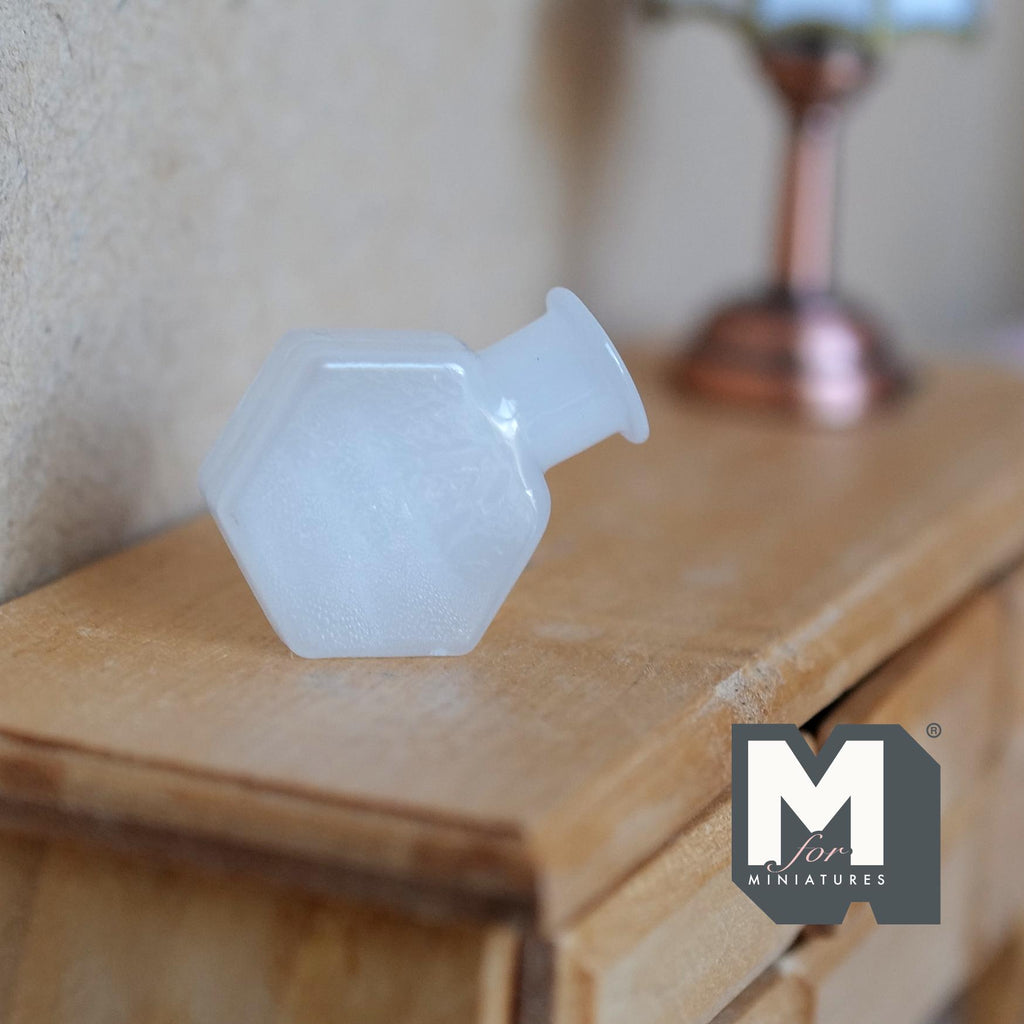 Miniature Hexagon Glass Bottle 1:12 Scale Dollhouse Flask Fairy Garden Glass Vase 1 inch tall (white) - A097