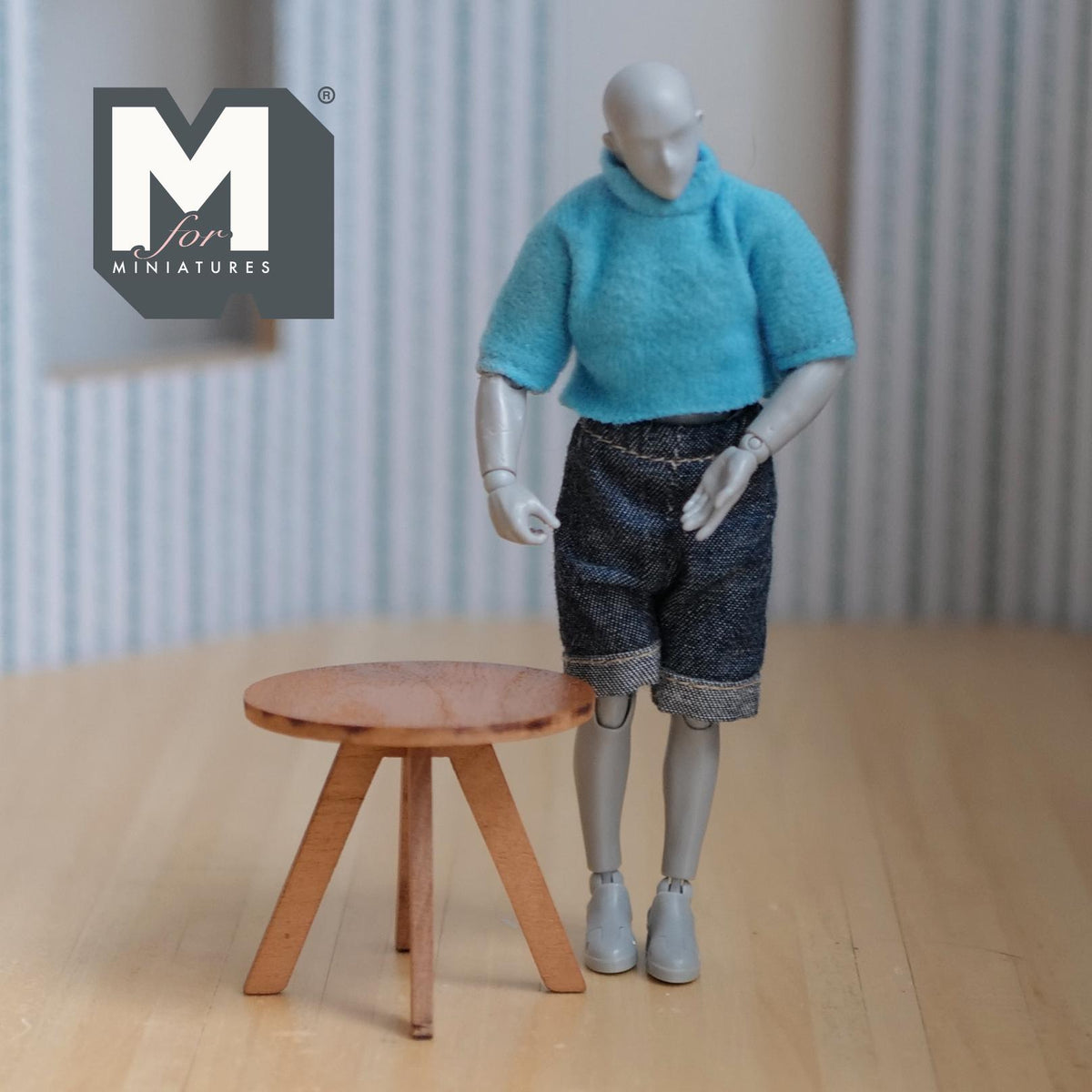 Miniature Coffee Table 1:12 Scale Dollhouse Furniture Round Table 1-15/16 inch tall (slightly stained) - H052