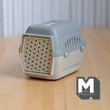 Miniature Pet Travel Carrier 1:12 Scale Dollhouse Dog Cat Cage Travel Pet Crate with Handle (gray beige) - B054