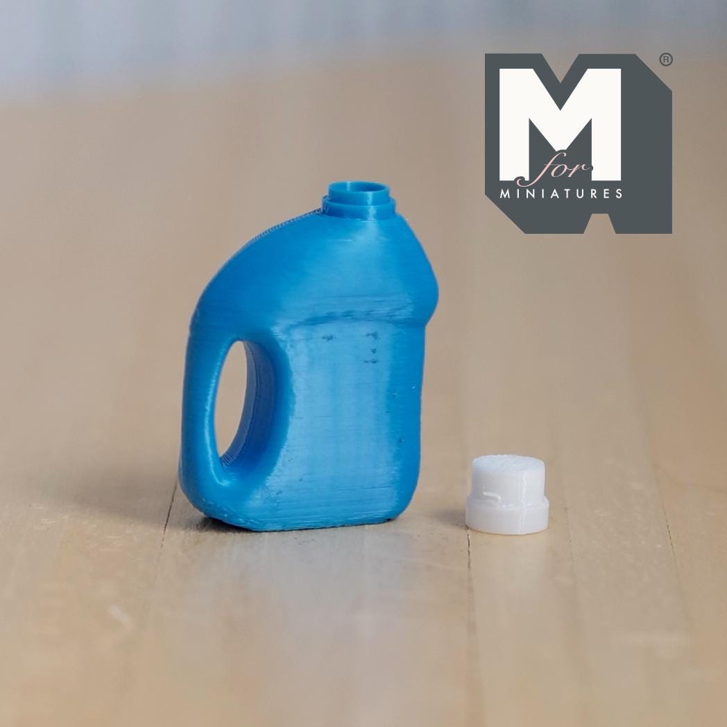 Miniature Fabric Softener Bottle and Lid 1:12 Scale Dollhouse Laundry Room Empty Bottle Decor 1-1/4 inch tall (plastic) - F029
