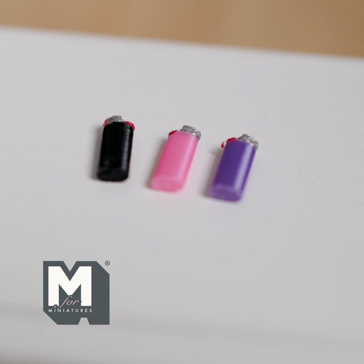Miniature Lighters Set of 3 , 1:12 Scale Dollhouse Decor Assorted Colors Set 7/16 inch long (plastic) (non-working) - F060