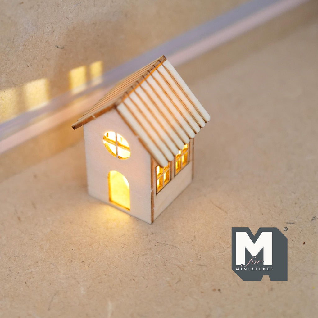Miniature House Lantern with LED Bulb 1:12 Scale Unpainted Dollhouse Table Lamp 1-3/4 inch tall (wood) -