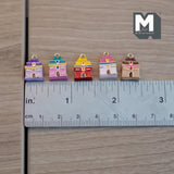 Miniature Multicolor House Ornaments Set of 5 , 1:12 Scale Dollhouse Christmas Carousel 9/16 inch tall (metal) - G078